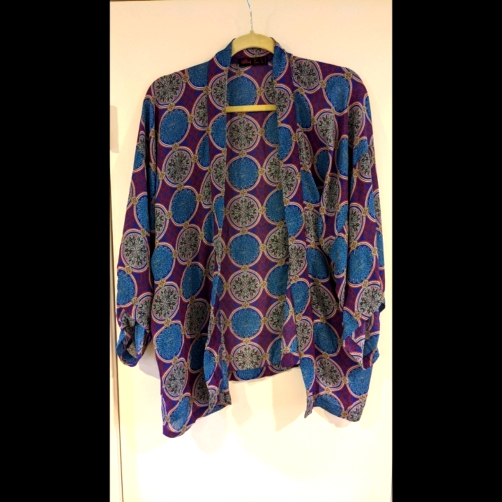 NWOT Ally Kimono Sheer Purple Blue Medallion Print Cardigan Jacket Coverup - 8